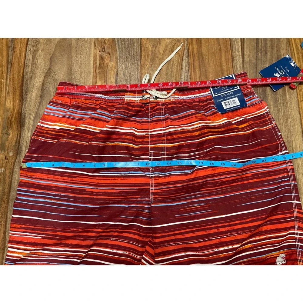 Caribbean Joe Swim Trunks Coral Striped XL MCR9765 Mesh Lined Elastic Waist‎